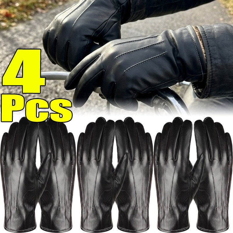 Winter Cycling Commute - Sarung Tangan Kulit PU Termal Unisex,