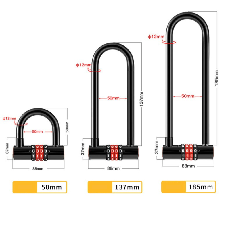 185mm/173mm/50mm Gembok U Bent - Cable Lock Flexible ulasan dan harga